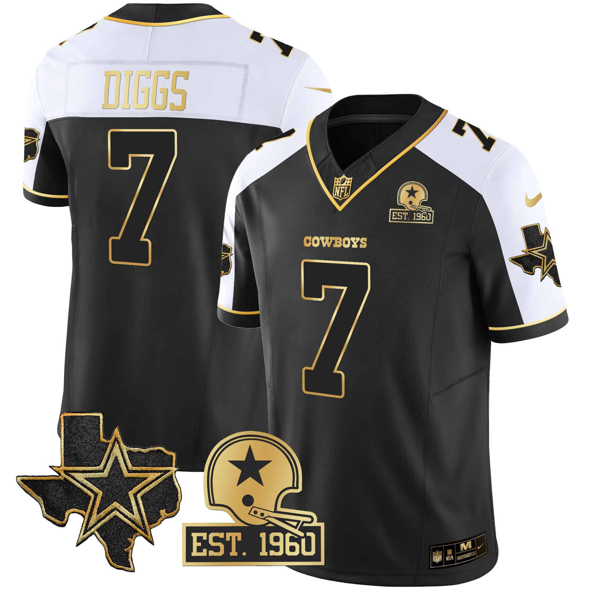 Men Dallas Cowboys #7 Diggs Black Gold 2024 Nike Patch Vapor NFL Jersey